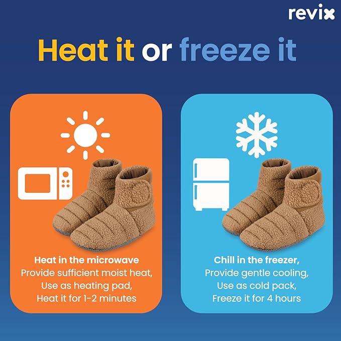 REVIX Microwaveable Booties and Feet Warmers Microwaveable Foot Warmers with Adjustable Fit &amp Non-Slip Microwavable Socks Heated Booties for Women and Men Mocha L
