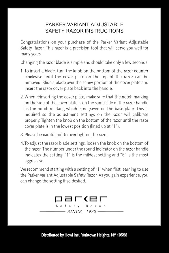 Parker THE VARIANT CLOSED COMB - ADJUSTABLE Double Edge Safety Razor Customize your Shave with a Turn of the Dial from Mild to Aggressive - 5 Blades Included (ROSE GOLD)