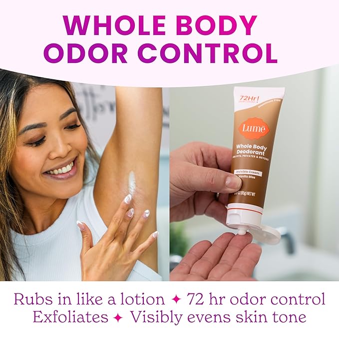 Lume Whole Body Deodorant - Invisible Cream Tube - 72 Hour Odor Control - Doctor Developed - Aluminum Free Baking Soda Free and Skin Loving - 3.0 Ounce (Pack of 2) (Vanilla Bliss)