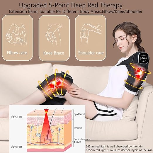Red Light Therapy Knee Brace Wireless Rechargeable 665nm &amp 855nm Heating &amp Vibration for Knee/Joint/Elbow/Shoulder (One Size Adjustable PCS 1)