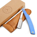 Best Shavette Straight Razor - Replaceable Blade Straight Razor Metal Handle Shavette No Stropping or Honing Needed Great For Beginners Starter Blade Hygienic Close Shave Leather Case (Blue)