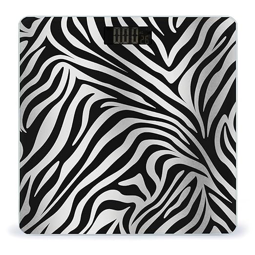 Zebra Print Bathroom Scale Rounded Smart Scale for Body Weight Automatic Power On/Off Weight Scales Accurate Bathroom Digital Scales for Pet Home Bedroom Kitchen