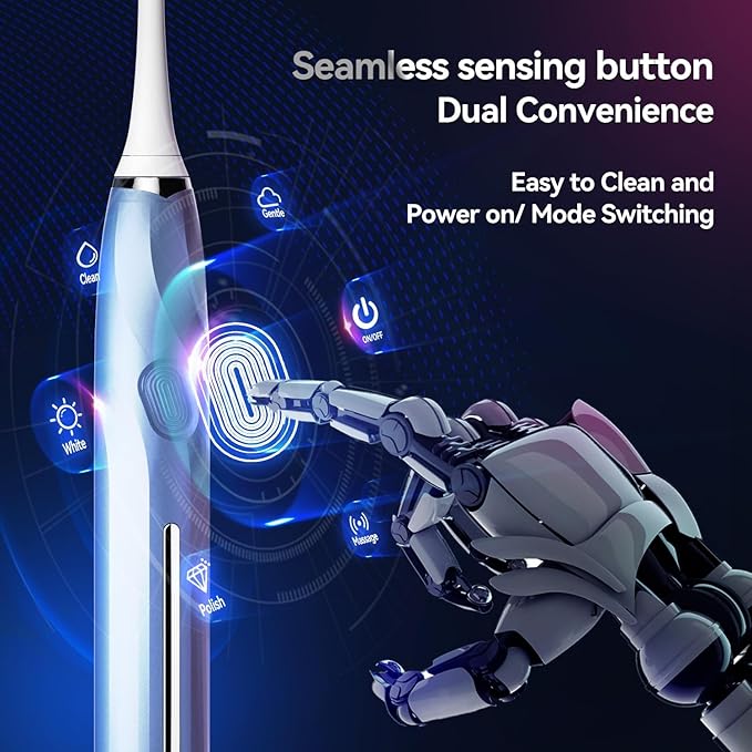 SEAGO Electric Toothbrush with 8 Soft Bristle Heads for Adults Pressure Sensor 5 Modes with 2 Minutes Build in Smart Timer Rechargeable Travel Toothbrush with Brush Hold and Travel Case(2752Blue)