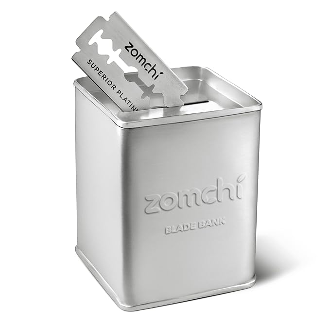 Precise Blue Metal Razor with Silver Blade Disposal Box