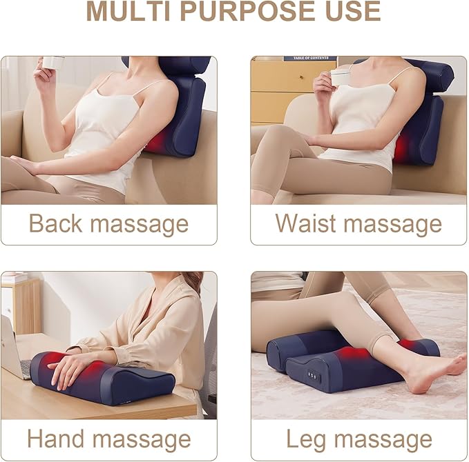Cornfair's Shiatsu Neck and Back Massager with Heating - 4D Kneading Nodes 3 Modes 3 Speeds - Cordless Electric Massage Pillow for Full Body Relaxation at Home Office - Great Holiday Gift