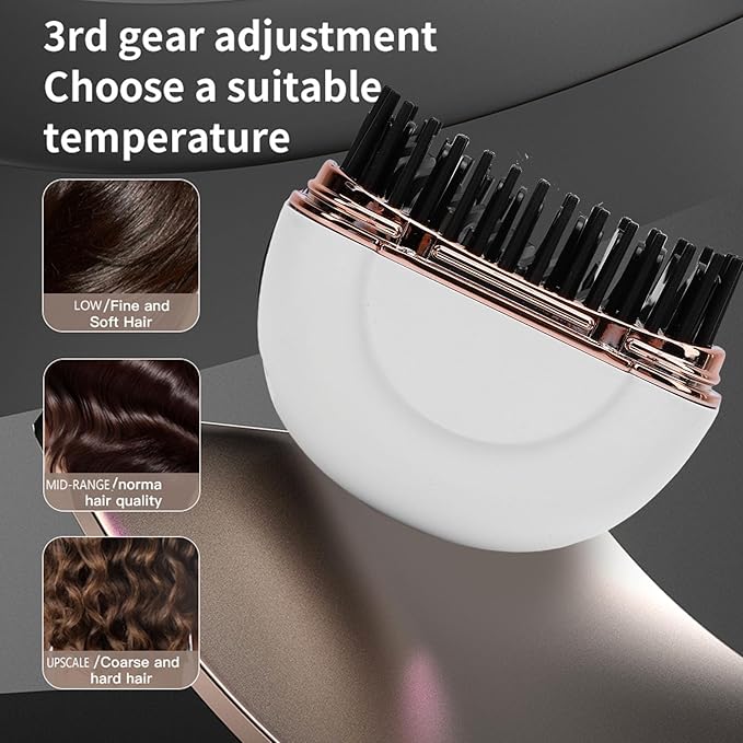 YUYTE Portable Cordless Hair Straightener Brush Mini Ionic Hot Comb for Travel USB Rechargeable Ceramic Hair Style Fast Heating Brush for Short Hair (White)