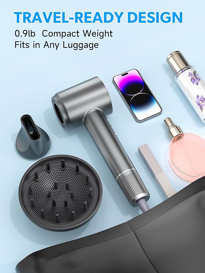 2026 Hair Dryer Blow Dryer with Diffuser - 200000 RPM High-Speed Ionic Technology for Women and Man 1200M Negative Ions &amp Brushless Motor Low Noise Design with Magnetic Nozzle Attachments (Gra