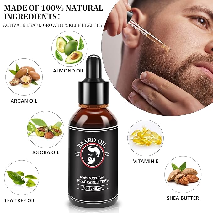 Valentines Gifts for Him Beard Kit for Men Beard Growth and Grooming Kit w/Beard Oil Beard Balm Beard Brush Beard Comb Beard Scissors Christmas Birthday Gifts for Men Husband Grandpa Boyfriend Son