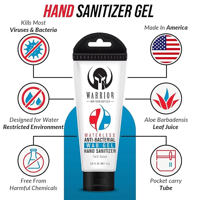 Warrior Waterless Hypoallergenic Cleaning Wipes Enriched with Aloe 1 Pack Antibacterial Hand Sanitizer Gel 3 Fl Oz DEET Free Bug Shield Spray – IR3535 5.5 Fl Oz