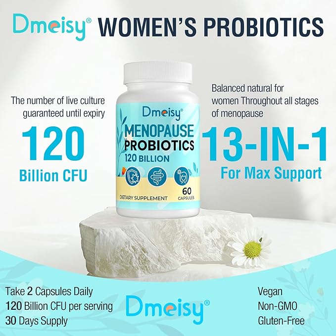 120 Billion CFU Probiotic - Menopause Support Probiotics for Women Natural Menopause Probiotic Supplement for Hot Flashes Night Sweats Mood Swings Hormone Balance Gut &amp Immune Health- 120 Caps