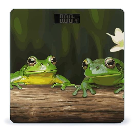 Two Green Frogs Scale for Body Weight Anti-Slip Digital Bathroom Scale Sturdy Toughened Glass Weighing Scales High Precision Safe Rounded Corners Smart Scales
