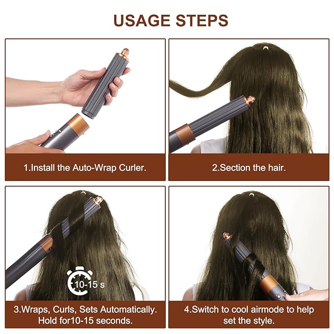 40mm/1.6in Long Barrel Attachment for Dyson Airwrap HS01 HS05 HS08 Adjustable Bidirectional Curling Auto-Wrap Curling Iron Curler Create Bouncy Curls or Waves