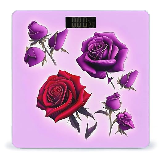 Red and Purple RosesScale for Body Weight with LCD High Precision Weighing Scales Fashion Sturdy Tempered Glass Weight Scales Easy-to-Read Digital Bathroom Scale for Daily 400lb