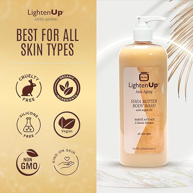Omic LightenUp Anti-Aging Body Wash - 33.8 fl oz / 1000ml - Formulated to Bright and Soften Skin with Argan Oil and Shea Butter (Pack of 2)
