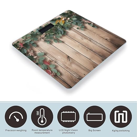 Leaves Floral on Rustic Wood Scale for Body Weight Precision Bathroom Weighing Scales with Back Lit LCD Display Sturdy Tempered Glass Body Weight Scales Digital Bathroom Scale 400lb