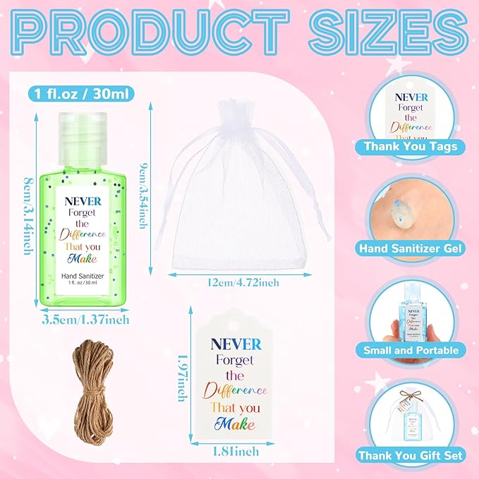 Frienda 24 Sets Inspiring Hand Sanitizer Gift Set Travel Size Hand Sanitizers Gel Gift Bulk Mini for Men Women Nurse Employee Coworker Staff Nursing Teacher Motivational Gifts