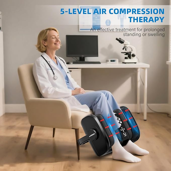 HSA Store FSA Eligible Foot Massager with Heat 3 Heating Therapy 5 Intensity Deep Kneading Rolling for Calf-Feet-Arm Circulation Plantar Fasciitis and Pain Relief
