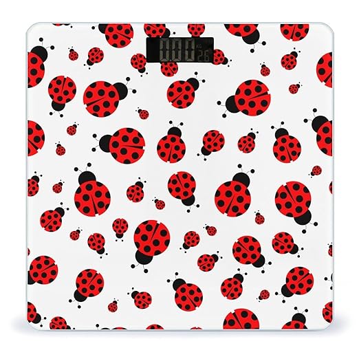 Ladybug Red Black Dots White Smart Square Scale with Digital Display for Bathroom Scale