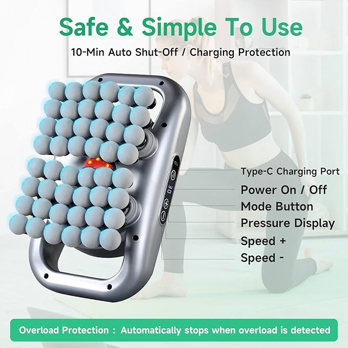 48-Head Deep Tissue Massage Gun Percussion Muscle Massager with 9 Modes &amp Adjustable Intensity Quiet Full-Body Relaxation for Back Shoulders Legs Feet Home Gym Office Use