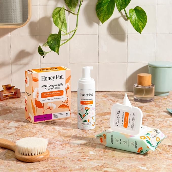 The Honey Pot Company - Prebiotic Feminine Wipes &amp Regular Pads Bundle - pH Balanced Natural Hygiene Feminine Products - Herbal Infused Sanitary Pads for Women - Feminine Care