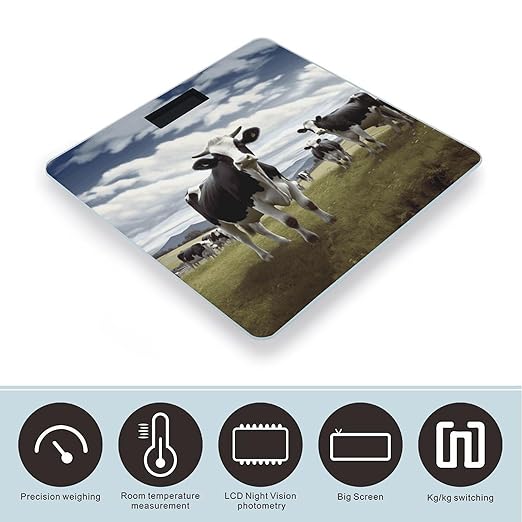 Farm Cow Pictures Scale for Body Weight High Precision Digital Weight Scales with LCD Display Anti-Slip Sturdy Slim Tempered Glass Bathroom Scale for Home Use
