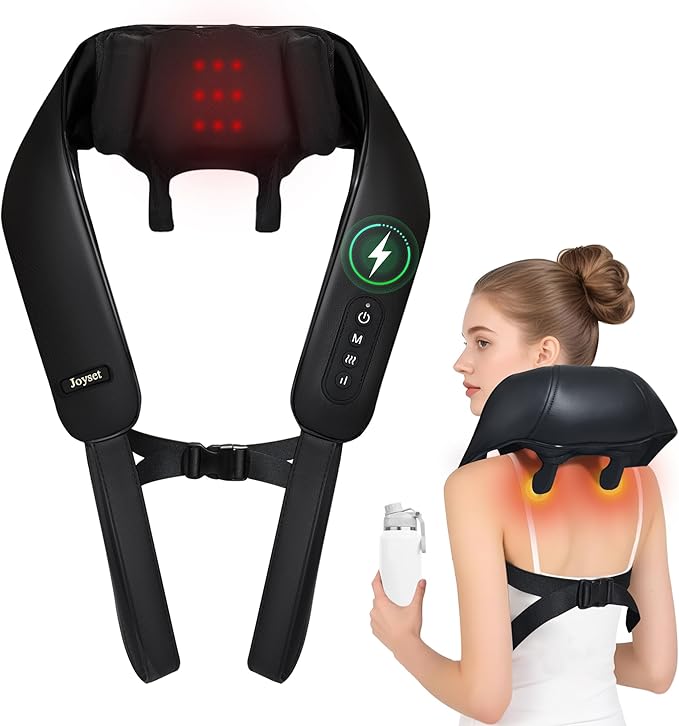 Joyset Neck Massager with Heat Cordless Shiatsu Neck Massager for Pain Relief Deep Tissue 6D Kneading Shiatsu Massager for Neck Shoulder Back Gifts for Dad Mom Friend