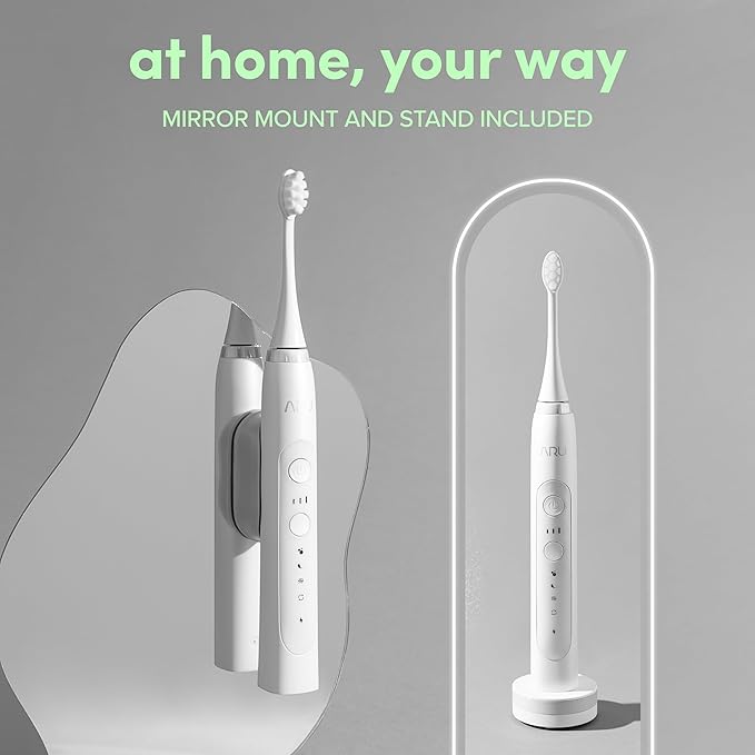 ARU Sonic Toothbrush Starter Kit with Customizable Modes and 2 Minute Timer ADA-Approved Electric Toothbrush for Adults Soft Toothbrush for Gums 45+ Days Battery Travel Case Arctic White