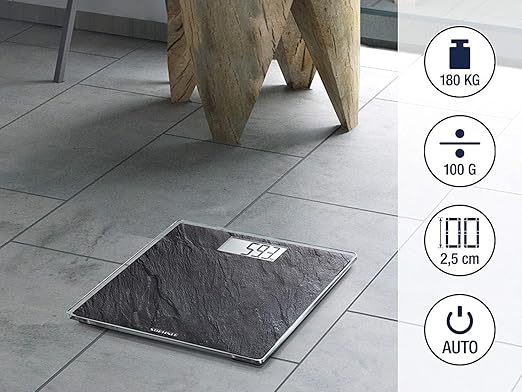 Soehnle Style Sense Compact 300 Compact Digital Weighing Scale Bathroom Scale with Easy-to-Read LCD Display Extra-Flat Body Weight Scale Slate