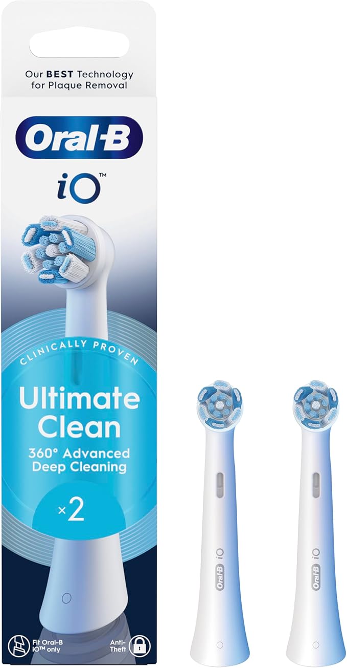 Oral-B Ultimate Clean Genuine White Replacement Brush Set of 2 Deep Brushing Dental Plaque Removal Round Brush for Oral B iO Electric Brushes