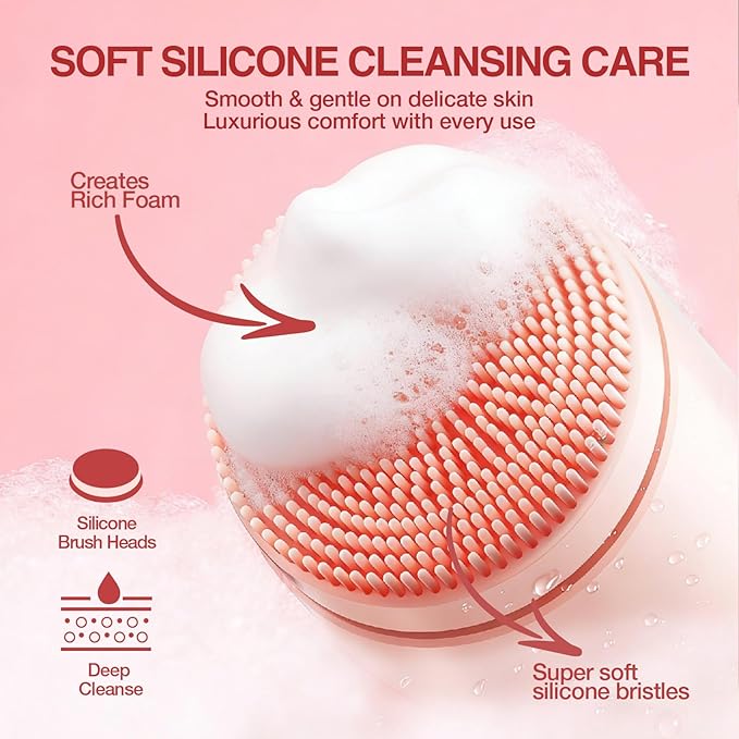 Electric Face Scrubber with Led Display &amp Facial Cleansing Brush - 6-in-1 Exfoliating Kit 3 Speeds IPX6 Waterproof Face Brush for Deep Cleaning Massage &amp Gentle Exfoliation-Pink