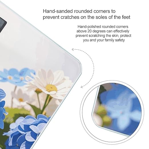 Hydrangeas Daisies Butterflies Scale for Body Weight Sturdy Tempered Glass Weighing Scales with LCD Display Accurate Digital Bathroom Scale Convenient Body Fat Smart Scales Easy Read