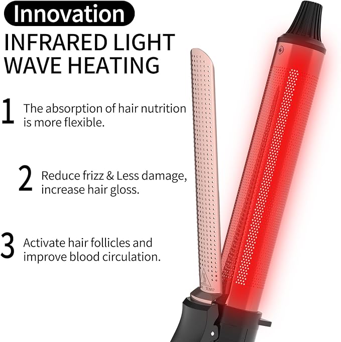 K&ampK 1.1inch 1-Infrared Professional Infrared Hair Curling Iron Heater Ceramic Barrel that Stays Hot 1.1 Inch Hair Iron Curler for Medium to Large Curls Travel-Ready International Dual Voltage.