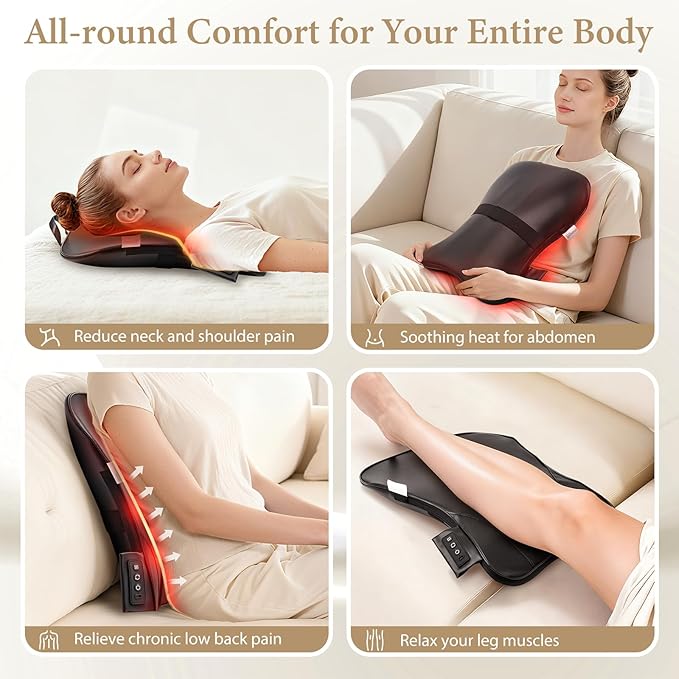 Wireless 2000mAh Shiatsu Neck and Back Massager with Heat3D Kneading Up &amp Down Rolling for Neck BackShoulder Pain ReliefPortable Deep Tissue Massage Pillow for HomeOfficeCar UseGift for Mom