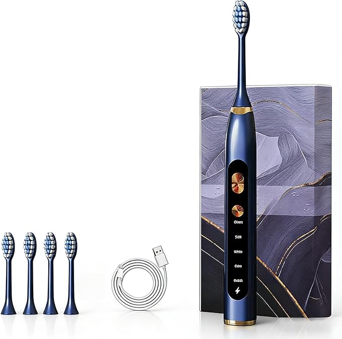 Magnetic Levitation Sonic Adult Electric Toothbrush USB Charging Fully Automatic Vibrating Soft Bristled Toothbrush Provide 5 Cleaning Modes 3 Intensities 4 Soft Brush Heads. (Cool Blue)
