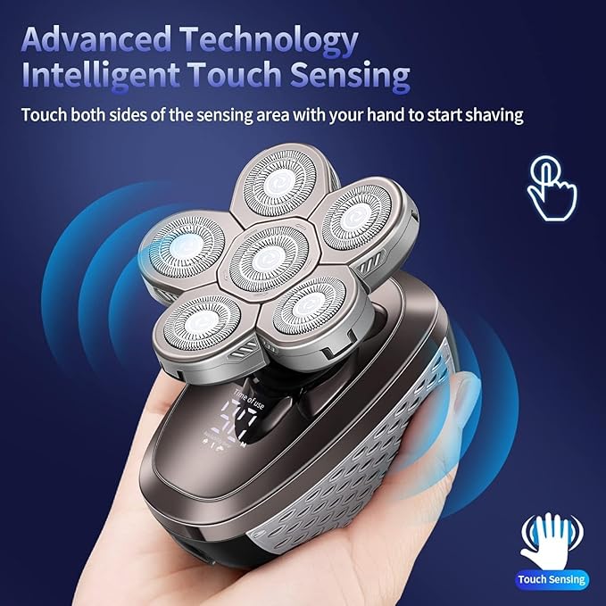Head Shavers for Bald Men 6 in 1 Smart Sensor Switch Shaver for Men Rechargeable Bald Head Hair Trimmer Floating Heads Beard Electric Razor LCD Display Clipper