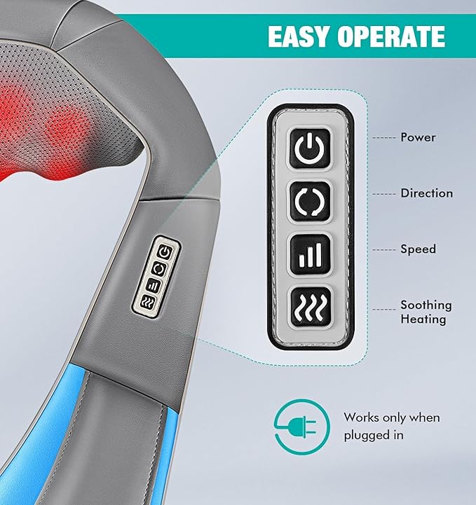 Shiatsu Neck and Back Massager with Heat Deep Tissue 4D Kneading Massage Pillow for Neck Back Shoulder Leg Body Muscle Pain Relief Use at Home Office Car