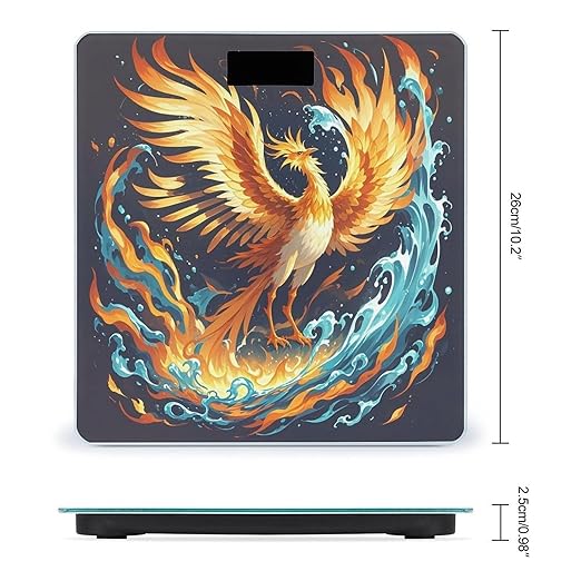 Fire and Water Phoenix Scale for Body Weight Highly Accurate Digital Bathroom Body Scale Digital Bathroom Scales for People Anti-Slip Large LCD Display Smart Scales