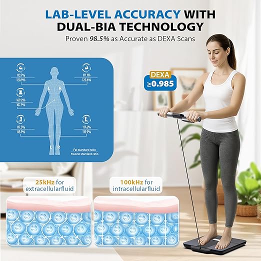 ABLEGRID 8-Electrode Digital Smart Bathroom Scale for Body Weight and Fat PercentageFull Body Composition Analyzer with Gradient Trends Display12.2 Platform Handle BMI Weighing Machine400lb