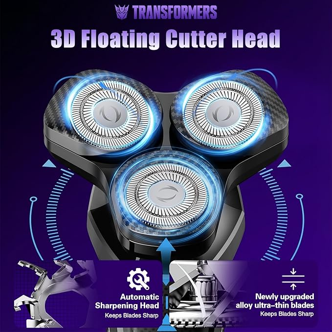 TRANSFORMERS Electric Shavers for Men 3D Floating Cutter Electric Razor 1200mAh Battery LED Display IPX7 WaterproofBeard Trimmer for Sensitive Skin Pop-up Pruner Razors for Men