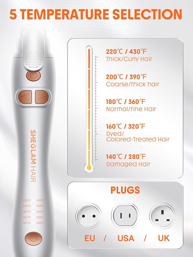 SHEGLAM Rotating Curling Iron Extra Long Curl Cycle 1 Inch Automatic Curling Wand for Long Hair Self Spinning Barrel up to 430°F Dual Voltage