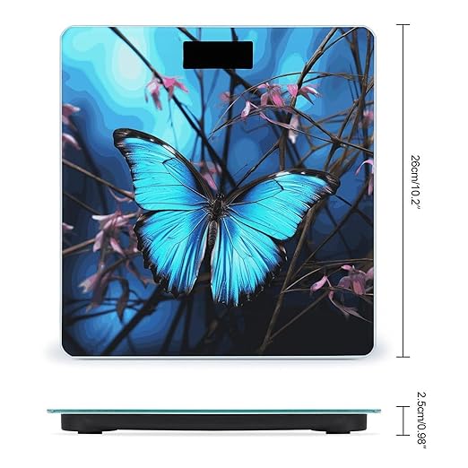 Blue Butterfly and Bamboo Bathroom Scale for Body Weight Bathroom Weighing Scale with Backlit LCD Display Highly Accurate Measures Weight Up to 180kg