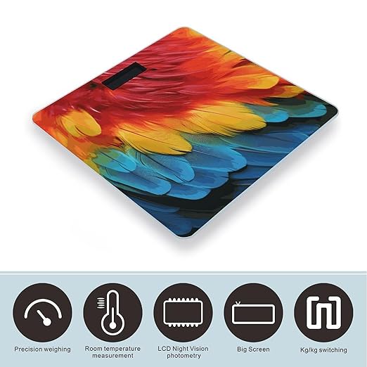 Fantastic Parrot Feather Bathroom Scale Automatic Power On/Off Body Scales LCD Backlight Display Square Digital Scale Rounded Corners Bathroom Scales for Home Bedrooms