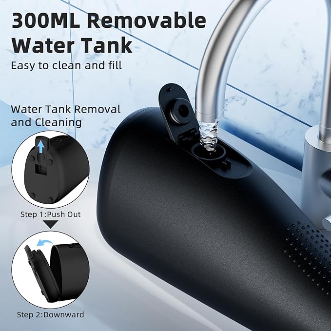 Water Flosser for Teeth Cordless Rechargeable Electric Tooth Flosser 4 Modes 300ML Water Tank IPX7 Waterproof for Travel Home (Black)