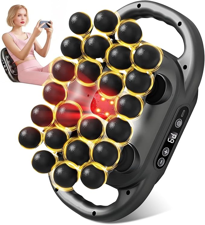 Kalamera Massage Gun with 24 Heads Quiet Handheld &amp Hands-Free Muscle Massager for Workout Recovery Office Relaxation and Home Use Rechargeable for Back Shoulders Legs &amp Feet