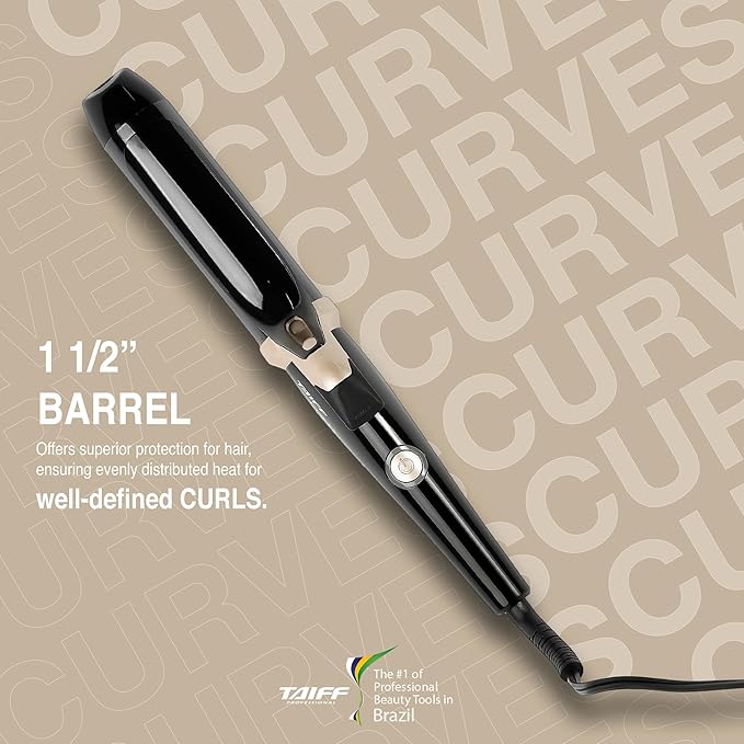 TAIFF Curves Professional Black Titanium Curling Iron – High-Performance Hair Curler &amp Rizadora para Cabello with Dual Voltage | Fixed Temperature 410°F | 1 1/2”