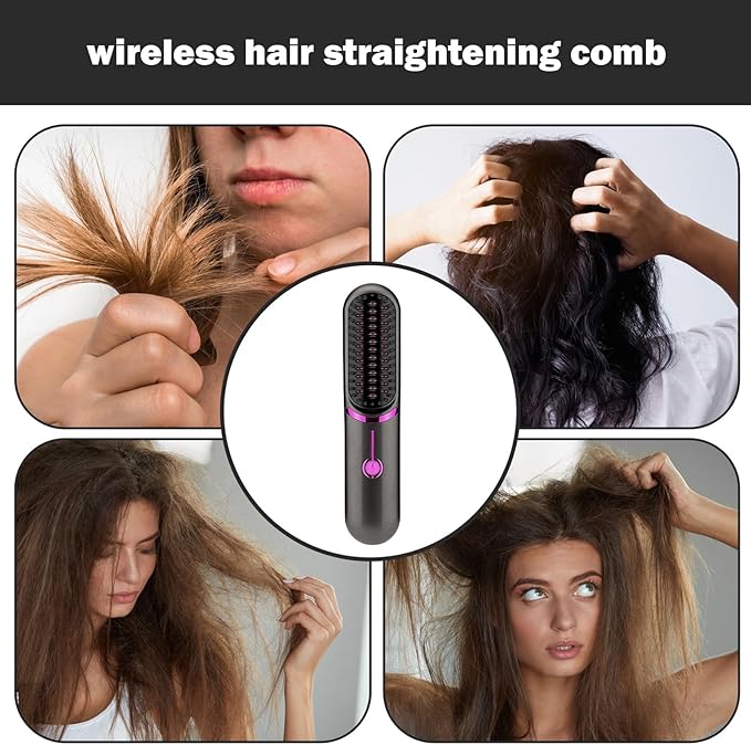Hair Straightener Fast Heating Cordless Curling Comb for Travel Straightener Portable Anti-Frizz Styling Straightener for Salon Home Barbershop