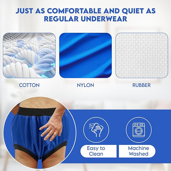 Adult Plastic Diaper Covers Waterproof Leakproof Rubber Incontinence Pants Washable High Waist Women Underwear Overnight (Blue XX-Large)