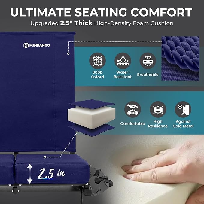 FUNDANGO Extra Wide Stadium Seats with Back Support for Adults Padded Bleacher Chairs with Back and Cushion Folding Bleacher Seats with Shoulder Strap for Football Baseball Sports