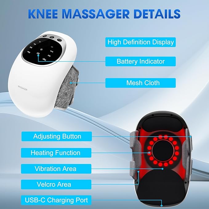 Cordless Knee Massager with Heat 3-in-1 Smart Portable Knee Massager with Multi-Function LED Screen 3 Vibration Modes and Heating Levels LED Vitality Joints Massager Gifts for ElderMom Dad