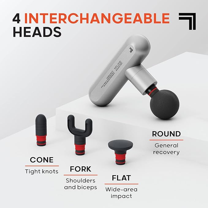 Sharper Image Powerboost Move - Mini Percussion Massage Gun| 4 Attachments 4 Speeds FSA Eligible| Full Body Back &amp Shoulder Massager| Deep Tissue Muscle Recovery| Portable Pain Relief Massage To